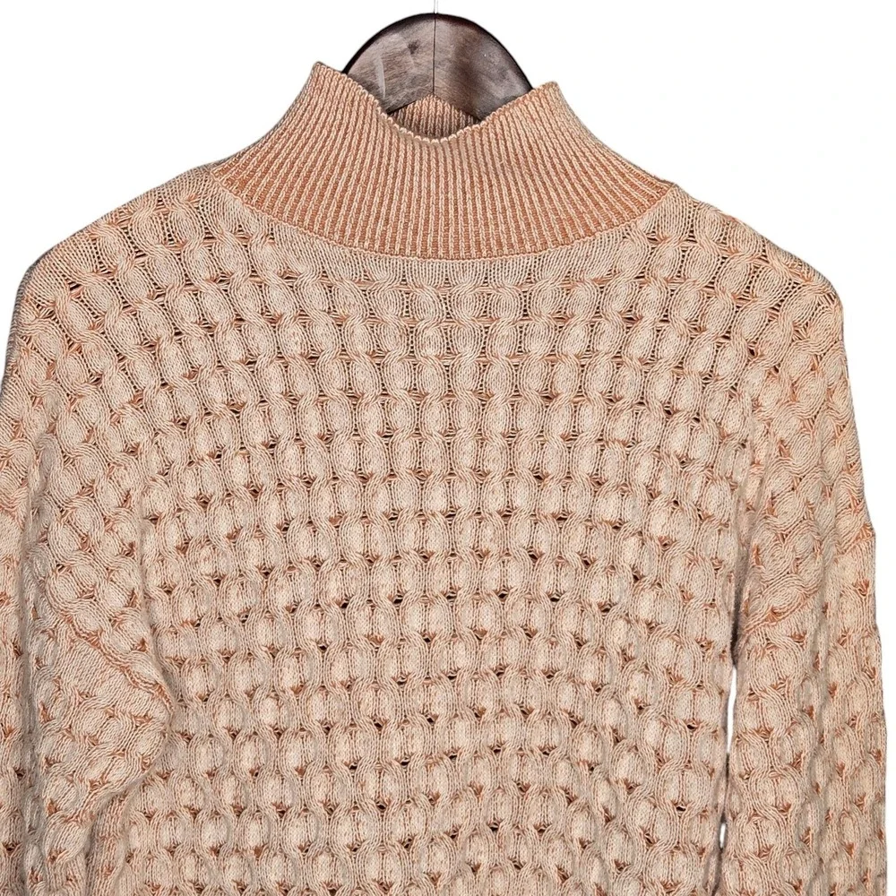 Knox Rose Mock Neck Sweater‎ Honeycomb Knit Pullover Casual Warm Orange Beige S